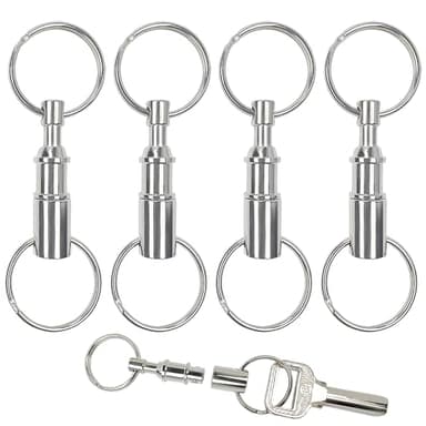 Tenalleys 4 Pack Quick Release Keychain Detachable Pull Apart Keychain Dual Pull Apart Key Chain(Silver)