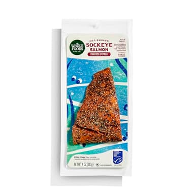 WHOLE FOODS MARKET Hot Smoked Sockeye Salmon Peppered, 4 OZ