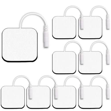 SM Electrodes 8 PCS Tens Unit Replacement Pads 2X2'', Latex Free Electrode Pads Compatible with TENS Machine Use 2mm Pin Connector Lead Wires