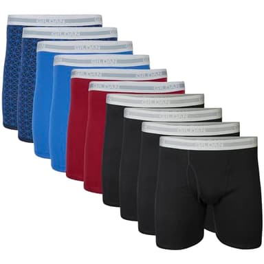 Gildan Men's Underwear Boxer Briefs, Multipack, Black/Garnet/Royal/Diamond (10-pack), Medium