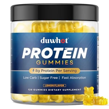 duwhot Whey Protein Gummies Sugar Free, Low Calorie 8g Protein Per Serving, Easy to Take Snacks for Men & Women, Lemon Flavor, 1 Month Supply, 120 Chews