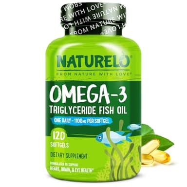 NATURELO Burpless Omega 3 Fish Oil Supplement - 1100mg Triglyceride Omega-3, EPA + DHA, Liquid Fish Oil for Heart, Eye, Brain, Joint Health - 120 Softgels, 4 Months Supply