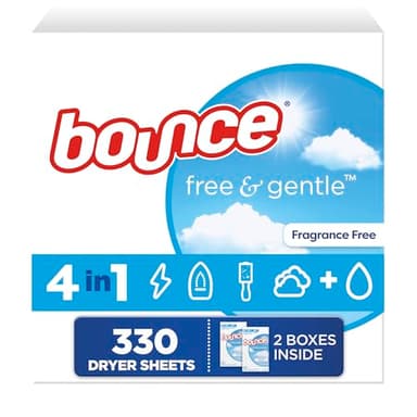 Bounce Free And Gentle Dryer Sheets For Sensitive Skin, Hypoallergenic, Free Of Dyes And Perfumes, Unscented, 330 Count