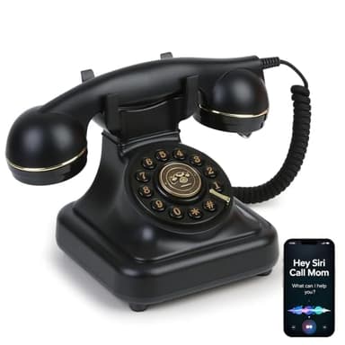 Sangyn Bluetooth Retro Landline Phone with Voice Assistant, Compatible with Android & iOS, Wireless Physical Home Telephone with Speakerphone & Volume Control, Black