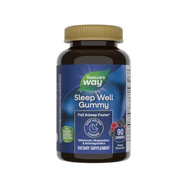 Nature’s Way Sleep Well Melatonin and Magnesium Gummies, Sleep Support for Adults*, with Ashwagandha, Berry Flavored, 90 Gummies