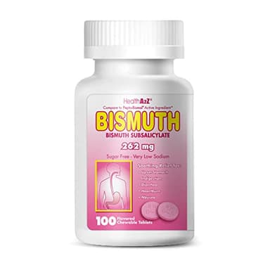 HealthA2Z® Bismuth | Bismuth Subsalicylate 262mg | Multi-Symptom Relief | (100 Count (Pack of 1))