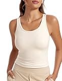 CRZ YOGA Womens Butterluxe Double Lined Workout Tank Tops Scoop Neck Racerback Cropped Casual Sleeveless Shirt White Apricot Small