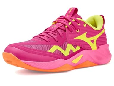 Mizuno Womens Wave Momentum Pro Volleyball Shoe, Pink Tetra-Fortune Yellow, US Womens 7