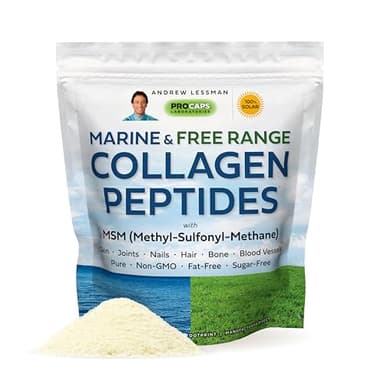 ANDREW LESSMAN Marine, Free Range Collagen Peptides Powder and MSM 120 Servings - Supports Radiant Smooth Soft Skin, Comfortable Joints. Super Soluble No Fishy Flavor No Additives Non-GMO