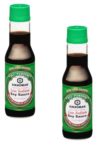 Kikkoman Less Sodium Soy Sauce Bottles - Pack of 2 - Use on a Variety of Foods - Soy Sauce with 37% Less Sodium - Traditionally Brewed