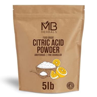 MB Herbals Anhydrous Citric Acid Powder 5 lb | 100% Pure Food Grade Fine Granulated Citric Acid Powder | Food Preservative Flavor Enhancer