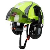 Aolamegs Safe Hard Hat with Dual Visor and Hearing Protection-OSHA Approved Construction Hard Hats with Visor Sunglasses Earmuffs for Men,Vented Forestry Chainsaw Arborist Helmet with Chin Straps