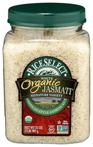 RiceSelect Jasmati Organic Rice, Long-Grain Organic Jasmine Rice, Premium Gluten-Free Rice, Non-GMO, 32-Ounce Jar