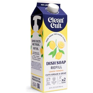 Cleancult Dish Soap Liquid Refill (32oz, 1 Pack) - Plant Based Cleaning Power - Dish Soap that Cuts Grease & Grime - Free of Harsh Chemicals - Uses 90% Less Plastic - Lemon Verbena