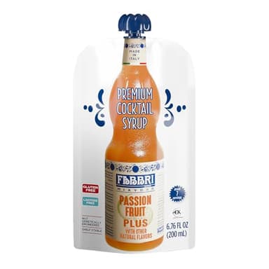 Fabbri Premium Italian Fruit Syrup, Passion Fruit, Natural Ingredients, Non-GMO, Gluten Free, ideal for Cocktails, Mocktails, Smoothies & Sodas, Made in Italy, squeezable pouch of 6.76 fl oz (200ml)
