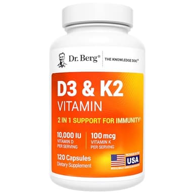 Dr. Berg Vitamin D3 & K2 10,000 IU + MK-7 – 120 Capsules – Immune, Bone & Heart Support* Supplement w/Magnesium, Zinc, B6 – 4X Lab-Tested – No Fillers – Non-GMO, cGMP, Formulated in USA