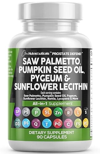 Clean Nutraceuticals Saw Palmetto Pumpkin Seed Oil Pygeum Sunflower Lecithin Stinging Nettle Cranberry - Prostate Supplements for Men with Lycopene - 90 Caps