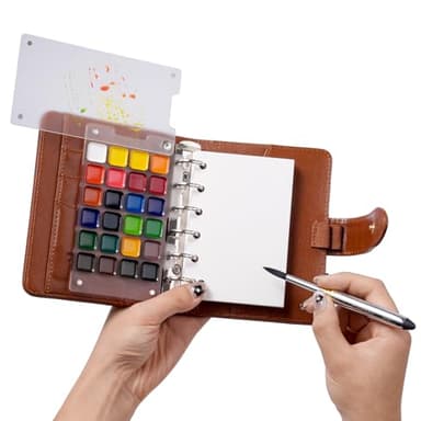 Fuumuui Portable Watercolor Sketchbook Set – Refillable 24-Color Travel Watercolor Paints & 100% Cotton Cold Press 20 Sheets Art Journal with Dual-Tip Travel Brush for Artists Outdoor Painting - Medium