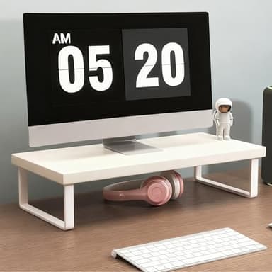 crayfomo Stable Wood Computer Monitor Stand for Desk Organizer, Anti-slip Computer Riser Monitor Shelf for PC Laptop Notebook Home & Office (White)