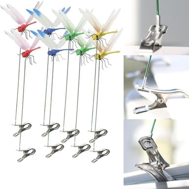 PCTC 8 PCS Fake Dragonfly Clips,3D Outdoor Dragon Fly Decor Clip on Dragonfly for Bugs Dragonfly Garden Stakes Gardening Decoration Insert Plaque Yard Ornaments Outdoors