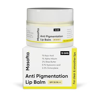 Masofta Shea Butter Lip Balm with Kojic Acid, Alpha Arbutin & Shea Butter for Smooth, Crack Free & Clear Lips, SPF 30 PA++, For Men & Women, 0.52 oz/15GMS