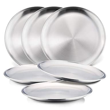 HaWare 6-Piece 18/8 Stainless Steel Plates, Metal 304 Dinner Dishes for Kids Toddlers Children, 8 Inch Feeding Serving Camping Plates, Reusable and Dishwasher Safe