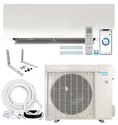 Daikin 12,000 BTU 19.5 SEER2 Aurora Low Ambient Ductless Mini Split Air Conditioner Heat Pump with Maxwell 15 ft. Installation Kit and Bracket - Wi-Fi Enabled R32