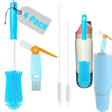 4 Pack Water Bottle Cleaning Kit Straw Cleaner Bottle Brush Cleaner for Owala FreeSip 24oz/32oz/40oz, Silicone Long Brush for Stanley, Sport Bottles, Water Bottles, Coffee Mugs