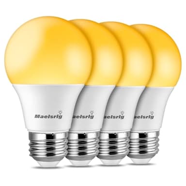 Maelsrlg Sleep Light Bulb, 1600K Amber LED Bulb Blue Light Free - 60W Equivalent, 8W A19 E26 Base, Dimmable Warm Light Bulbs for Bedroom, 4-Pack