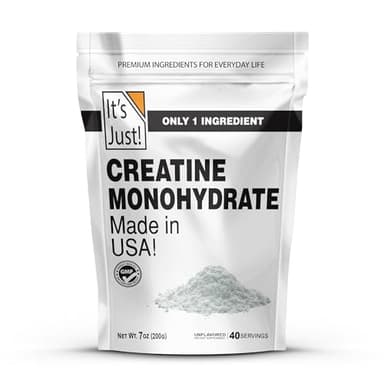 It's Just! - Creatine Monohydrate Powder, Pure Creatine Powder, Made in USA, 3rd Party Lab Tested, 5g Per Serving, Scoop Included, No Fillers, No Added Flavor (Unflavored, 200g / 40 Servings)