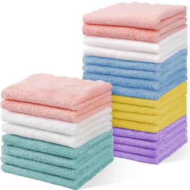 Puomue 24 Pack Baby Washcloths, Multicolor Microfiber Coral Fleece, 7" X 9", Ultra Soft and Absorbent Baby Washcloths for Newborns and Toddlers, Gentle for Sensitive Skin