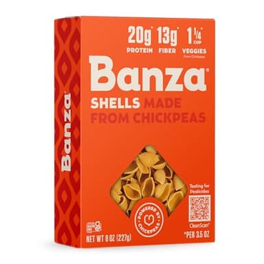 Banza Shells Pasta from Chickpeas - Gluten Free, High Protein, and Lower Carb Protein Shells Chickpea Pasta - 8oz