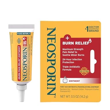 Neosporin + Burn Relief Dual Action Ointment, First Aid Topical Antibiotic & Analgesic for 24-Hour Infection Protection & Maximum Strength Burn Relief for Minor Cuts, Scrapes, and Burns, .5 oz