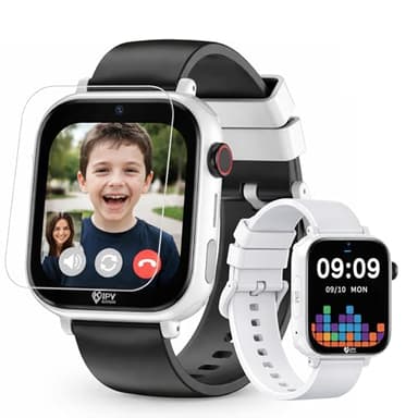 Kipywatch Smart Watch for Kids - Kids Watch with GPS Tracker, Safe Zones Alert – Camera, Voice & Video Call, School Mode – Parental App, Subscription Required - Extra White Strap - Gifts for Boys 3-12