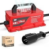 10L0L 15 AMP 48 Volt Golf Cart Charger for Club Car DS and Precedent with 3-Pin Round Plug, Lightweight Smart Charging for Lead Acid Batteries, Auto-Shut Off Protection - Black/Red