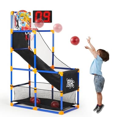 JOYIN Sports Toy LED Lightscore Arcade Basketball Game Set for Kids Ages 3–12– Includes Electronic Scoreboard, Cheer Sound Effects, 4 Balls & Hoop | Indoor/Outdoor for Kids | Easy to Assemble
