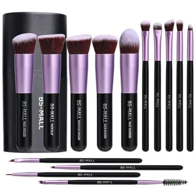 BS-MALL Makeup Brushes Premium Synthetic Foundation Powder Concealers Eye Shadows 14 Pcs Purple for Makeup Beginner or Professional with Travel Case