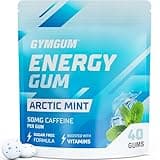 GYMGUM Energy Caffeine Gum | 50mg Caffeine | Energy & Focus Supplement | Caffeinated Gum Boosted With L-Theanine + Taurine | 0 Calories & Sugar Free (1 Pack (40 Count), Arctic Mint)