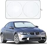EcoNour Car Windshield Sun Shade | Reflective Sunshade for Ultimate Protection | Overlapping Design | 240T Polyester | Fits Small Sedans, Mini SUVs, Hatchbacks | Medium (64x32 inches)