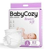 Babycozy BouncySoft Newborn Diapers for Sensitive Skin, Hypoallergenic Disposable Diapers, Plain White Diapers Without Chlorine, Soft Diapers for Baby&Infant&Preemie, Size 1(8-14lb) 72 Count