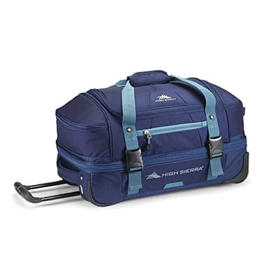 High Sierra 22” Wheeled Rolling Duffle Bag, Lightweight and Durable Weekender Travel Duffle bag with Recessed telescoping pull handle, 50L Capacity, Graphite Blue