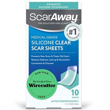 ScarAway Advanced Clear Silicone Scar Sheets, Medical Grade Silicone Strips (1.5" x 3") Scar Treatment and Prevention for Surgical, Burn, Body, Hypertrophic & Keloid Scar Treatment, 10 Clear Sheets