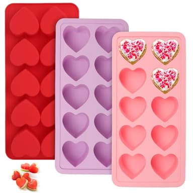 3PCS Heart Shaped Mold Silicone, 10-Cavity Chocolate Heart Mold Silicone Small Non-stick Mould for Baking Homemade Treats Mould for Candy Jelly Gummy Food Candles Epoxy Resin Valentine Crafts