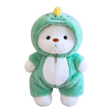 Teddy Bear Stuffed Animal, Teddy Bear Plush Toys with Removable Hoodie Movable Legs, 13'' Soft Cute Emotional Support Stuffed Plushies with Dinosaur Clothes Gifts for Girls Kids Birthday Christmas