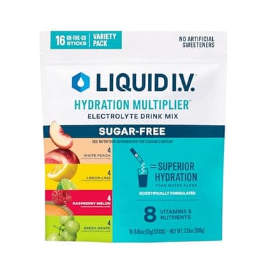 Liquid I.V.® Hydration Multiplier Sugar-Free Variety Pack - Raspberry Melon, Lemon Lime, White Peach, Green Grape (Variety Pack)