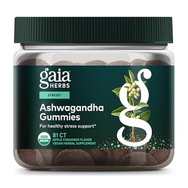 Gaia Herbs Organic Ashwagandha Gummies - Stress Support* - Made with Cinnamon & Ginger - Gluten Free & Vegan - 81 Count (27 Servings)