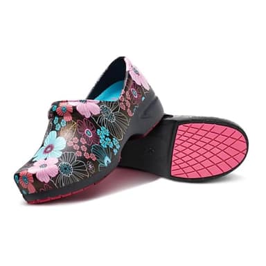 Anywear SR Angel Nursing Clogs - Non-Slip Work Shoes for Women & Men - Slip-Resistant Cushioned Nursing Shoes - Stylish Garden - 7 Women/5 Men