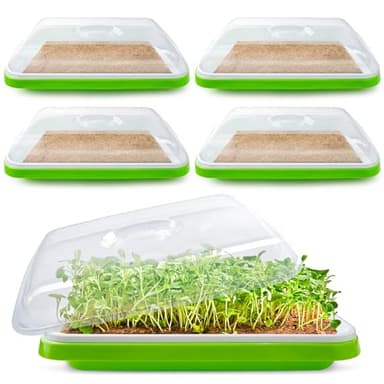 Microgreens Growing Trays with Lids and Coconut Fiber Mat,Seed Sprouter Tray with Drain Holes,Seed Starter Tray Reusable,Microgreens Growing Trays,Cat Grass Growing Kit for Indoor Cats (Pack 5)