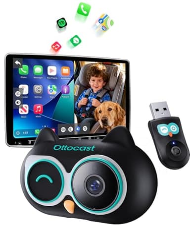 OTTOCAST Cabin Care Car Adapter with Baby Car Camera, Wireless CarPlay Display on CarScreen 2026, Plug-and-Play 1080P HD Rear Seat Baby Monitor, Split Screen Navigation, for Parents & Pet Owners