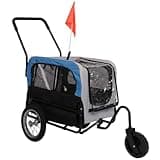 Dog Bike Trailer Cart 2 in 1 Pet Bicycle Stroller Cargo Trailer with 360° Swivel Front Wheel Safe Flag Universal Bicycle Coupler Suitable for Small Dogs Breathable Protective Net Pet Cart for Travel
